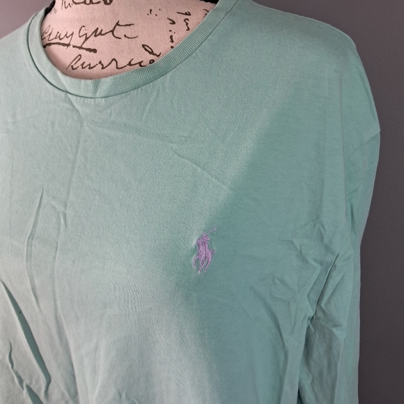 Ralph Lauren Polo Shirt Men Size XL Green Regular Fit Purple Pony Logo Crew Neck - Picture 3 of 7